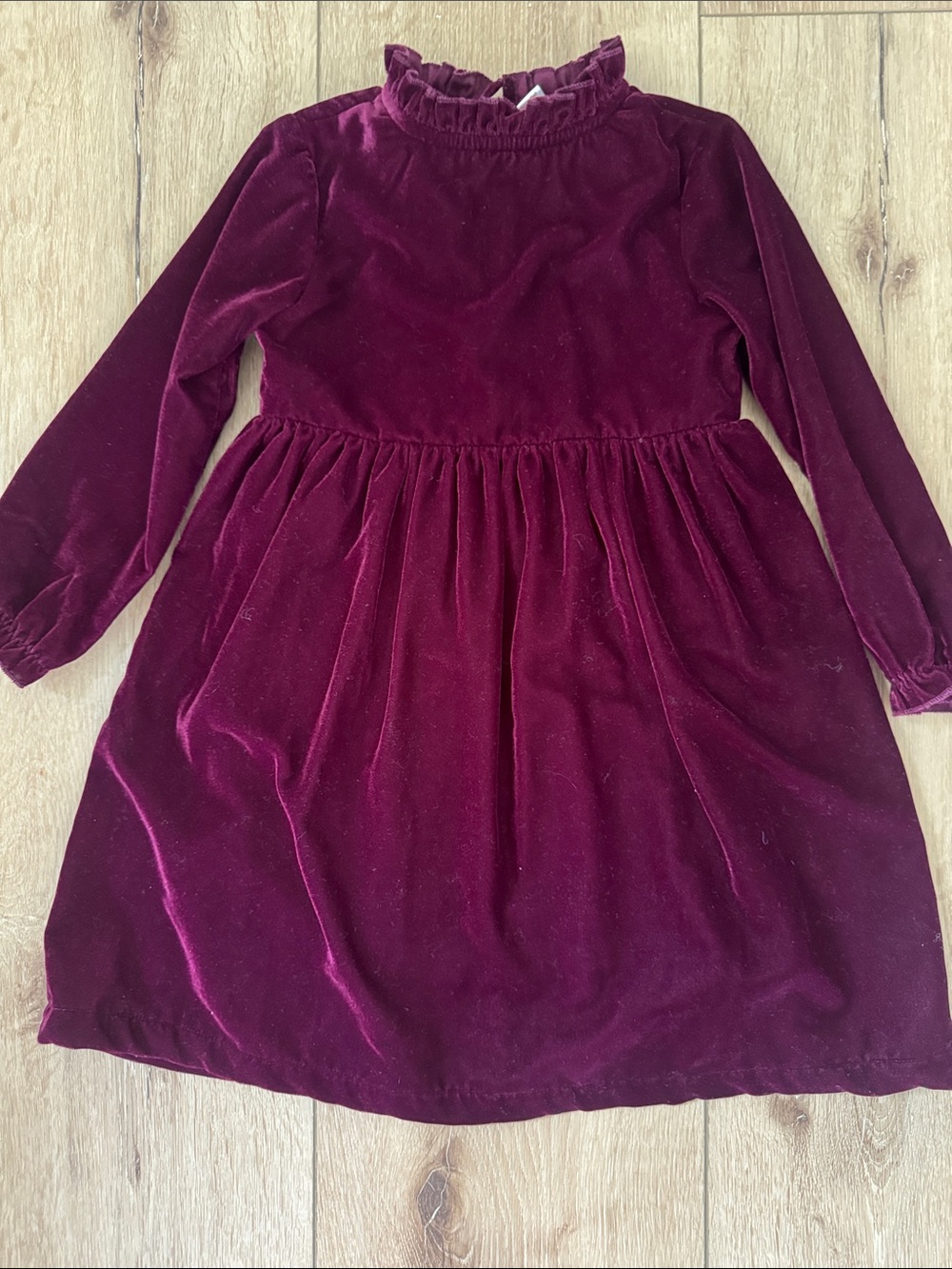 Girls Velvet Long-Sleeve Dress in Deep Wine